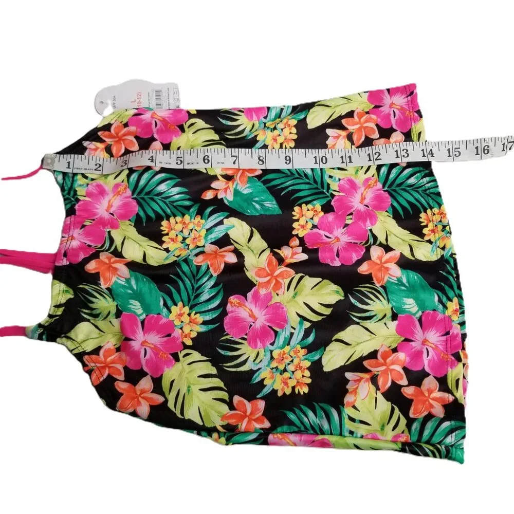 NWT Wonder Nation Girls Tankini Top Large 10 12 Tropical Floral UPF 50 Swim